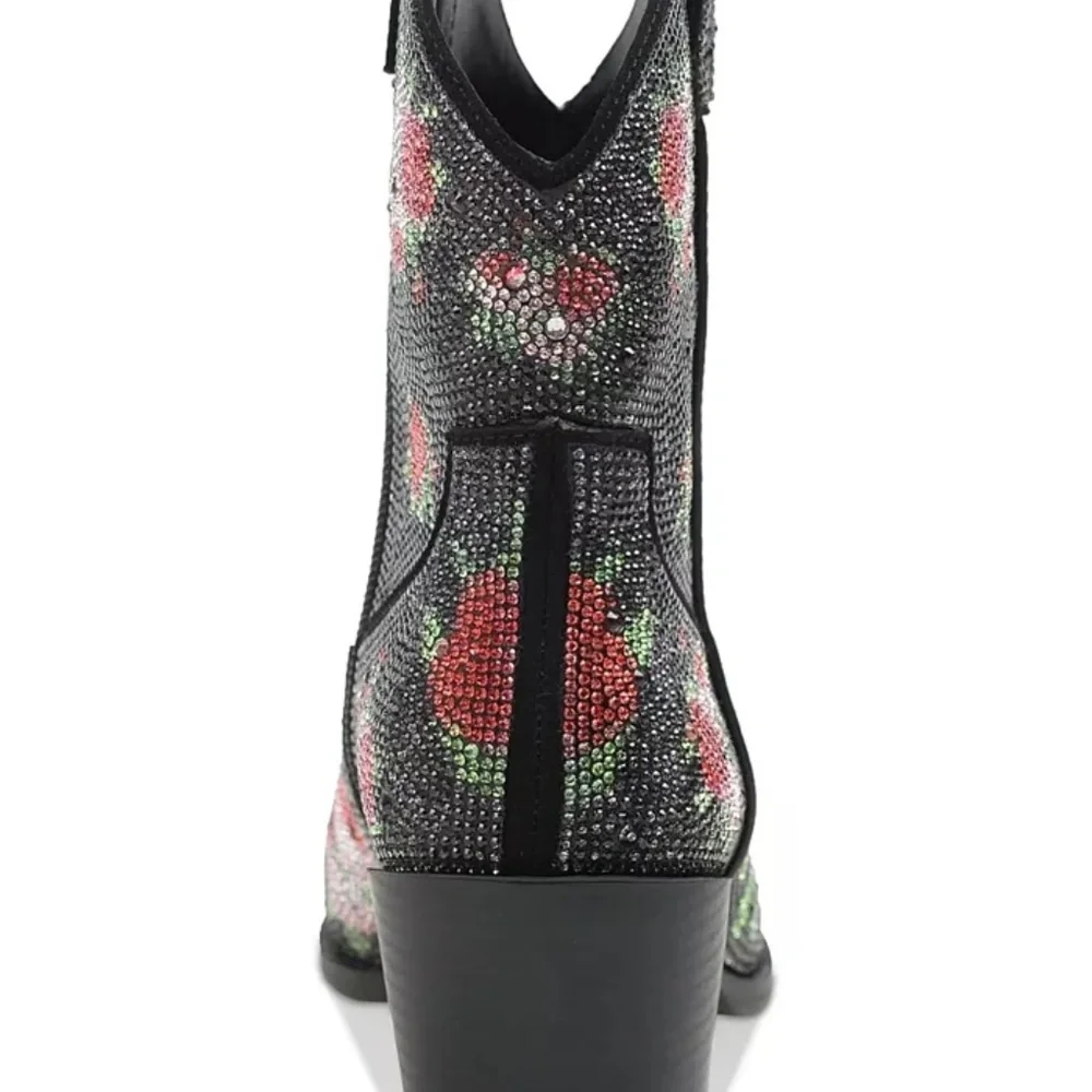 Wild Pair Lacey Floral Rhinestone Western Booties Black Size 7 & 10 , NEW - Picture 6 of 11